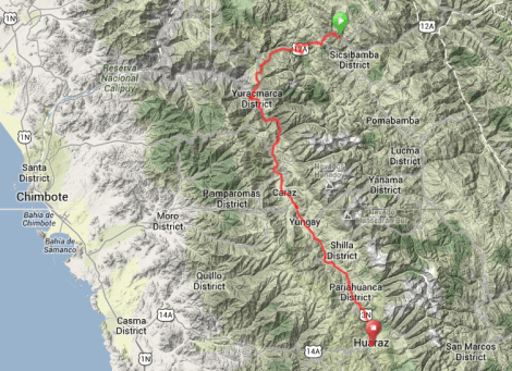 Map - Sihuas to Huaraz