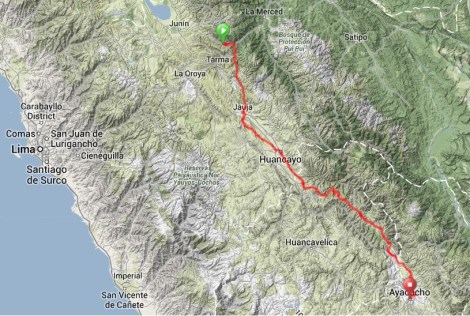 Map - Huasahuasi to Ayacucho