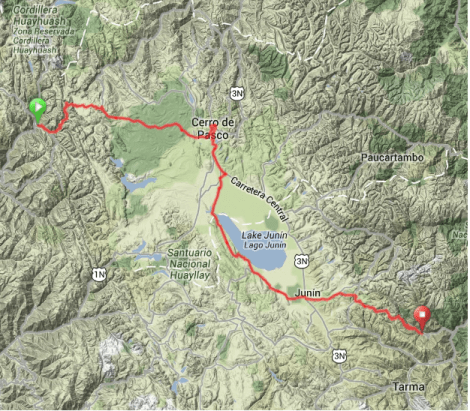 Map - Oyon to Huasahuasi
