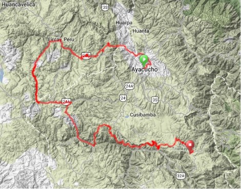 Map - Lircay Horseshoe, Ayacucho to Vilcas Huaman